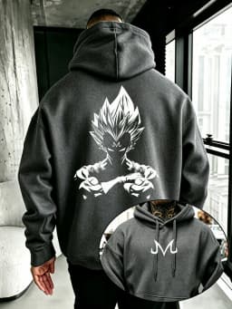 Bandai Dragon Ball Super Men's Hoodie Majin Vegeta Fleece Sweatshirt High Quality Warm Men's Hooded Pullover for Autumn Winter