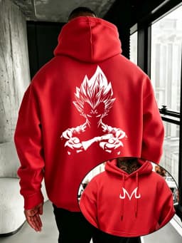 Bandai Dragon Ball Super Men's Hoodie Majin Vegeta Fleece Sweatshirt High Quality Warm Men's Hooded Pullover for Autumn Winter