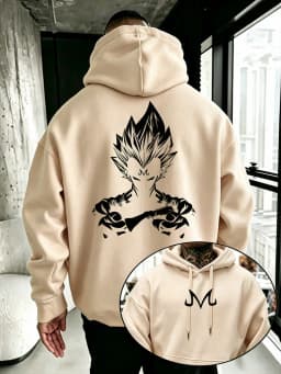 Bandai Dragon Ball Super Men's Hoodie Majin Vegeta Fleece Sweatshirt High Quality Warm Men's Hooded Pullover for Autumn Winter