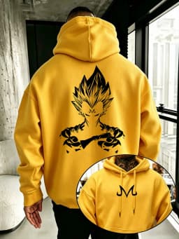 Bandai Dragon Ball Super Men's Hoodie Majin Vegeta Fleece Sweatshirt High Quality Warm Men's Hooded Pullover for Autumn Winter