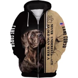 1 Piece Custom Your Picture Never Underestimate An Old Man With A Cane Corso 3D Print Hoodies Men For Women Pullovers Zipper Hoo