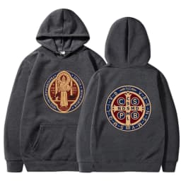 The Saint Benedict Medal Catholic Hoodie Funny Sweatshirt Men Hoodies Pullover Hip Hop Streetwear DY-177