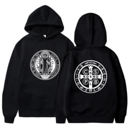 The Saint Benedict Medal Catholic Hoodie Funny Sweatshirt Men Hoodies Pullover Hip Hop Streetwear DY-177