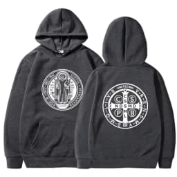 The Saint Benedict Medal Catholic Hoodie Funny Sweatshirt Men Hoodies Pullover Hip Hop Streetwear DY-177