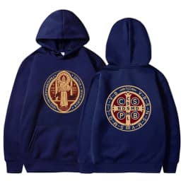 The Saint Benedict Medal Catholic Hoodie Funny Sweatshirt Men Hoodies Pullover Hip Hop Streetwear DY-177
