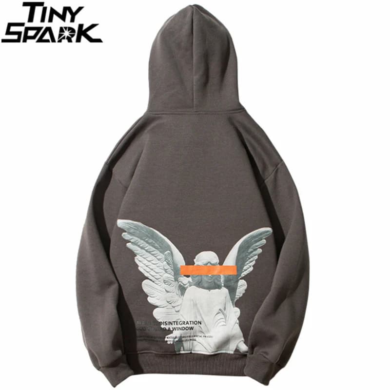 Mens 2025 Hip Hop Streetwear Harajuku Pullover Angel God Printed Hoodie Pocket Cotton Fleece Pullover Grey Hooded Sweatshirt