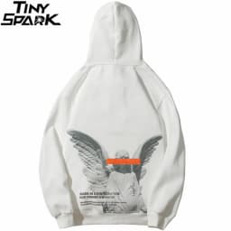 Mens 2025 Hip Hop Streetwear Harajuku Pullover Angel God Printed Hoodie Pocket Cotton Fleece Pullover Grey Hooded Sweatshirt