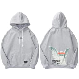 Mens 2025 Hip Hop Streetwear Harajuku Pullover Angel God Printed Hoodie Pocket Cotton Fleece Pullover Grey Hooded Sweatshirt