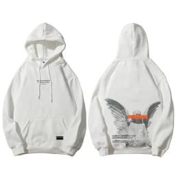 Mens 2025 Hip Hop Streetwear Harajuku Pullover Angel God Printed Hoodie Pocket Cotton Fleece Pullover Grey Hooded Sweatshirt