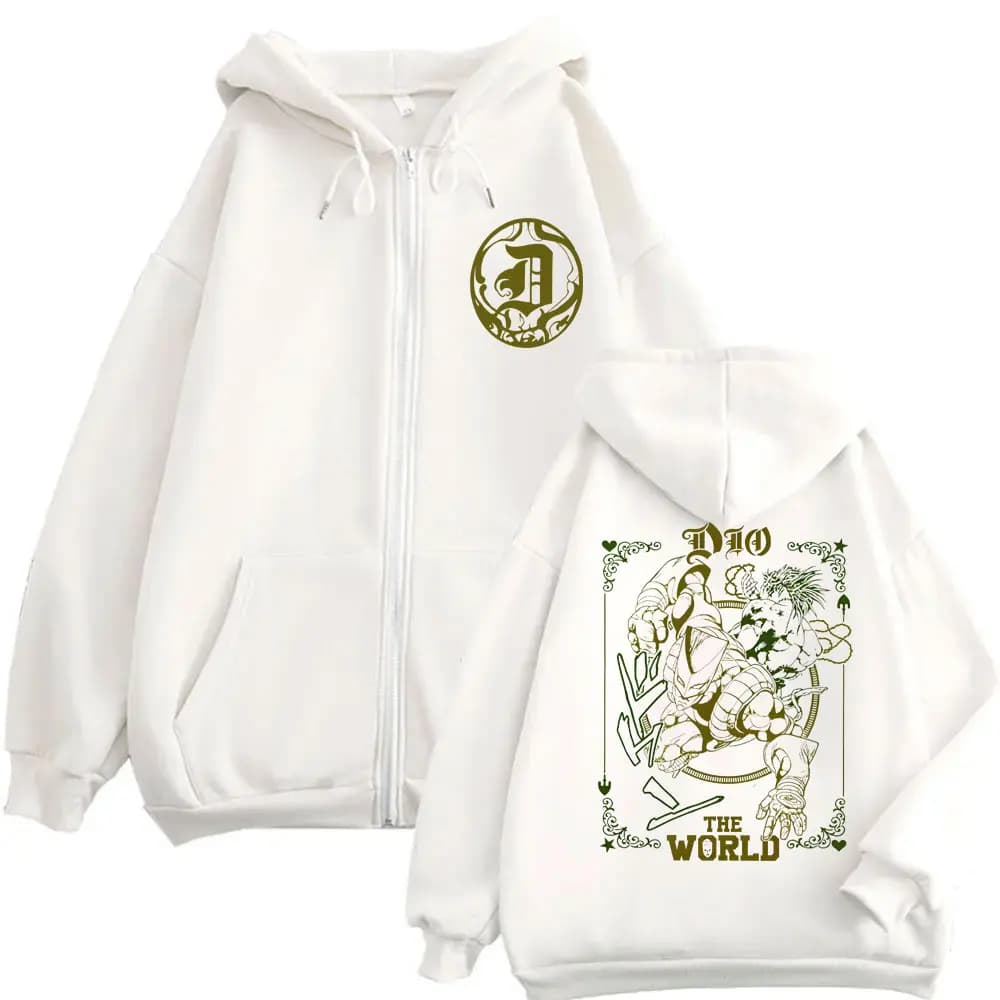 Anime Jojo's Bizarre Adventure Zipper Hoodie Jotaro Kujo Pullover Dio Giorno Zip Up Jacket Men Women Casual Fleece Hoodies Coat