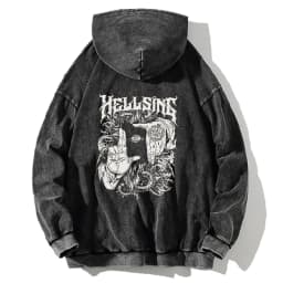 Manga Hellsing Alucard Printed Hooded Men Women Casual Cotton Hoodies Retro Washed Streetwear Harajuku Male Oversized Sweatshirt