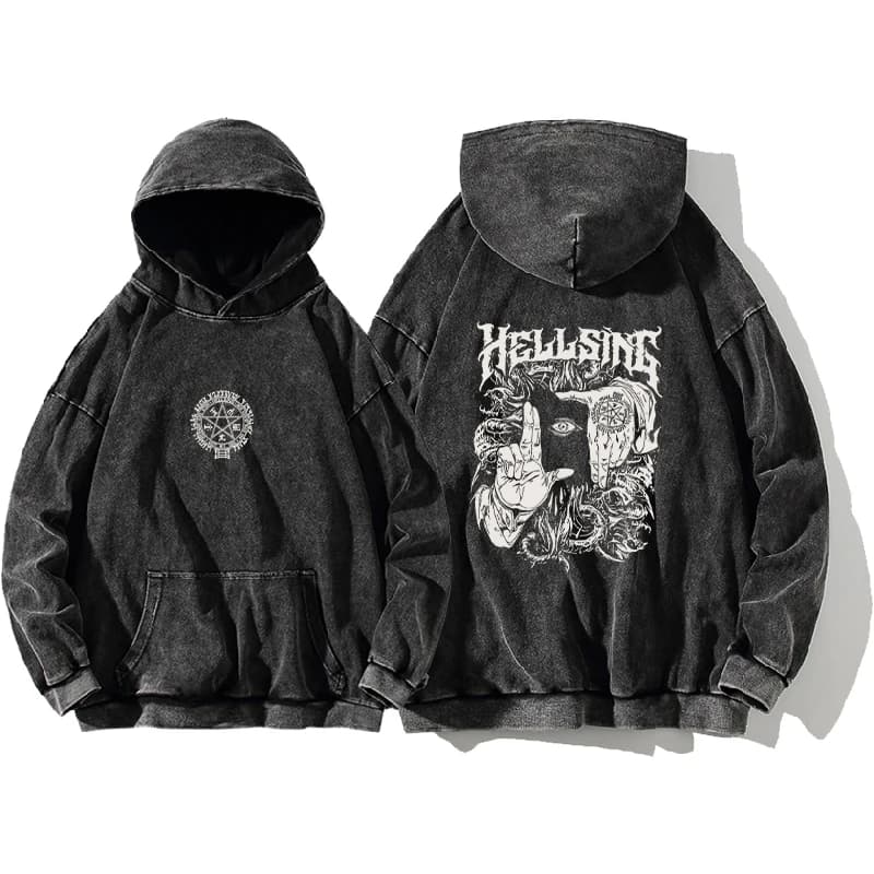 Manga Hellsing Alucard Printed Hooded Men Women Casual Cotton Hoodies Retro Washed Streetwear Harajuku Male Oversized Sweatshirt