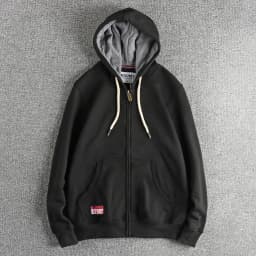 Autumn Winter New American Retro 320G Long Sleeve O-neck Thick Velvet Hooded Hoodies Men's Solid Color Cardigan Casual Sportwear