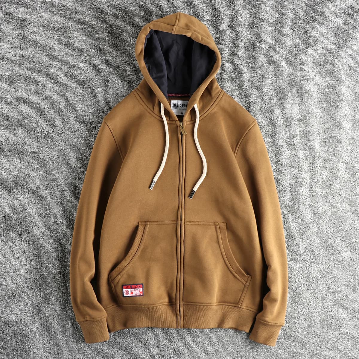Autumn Winter New American Retro 320G Long Sleeve O-neck Thick Velvet Hooded Hoodies Men's Solid Color Cardigan Casual Sportwear