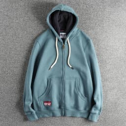 Autumn Winter New American Retro 320G Long Sleeve O-neck Thick Velvet Hooded Hoodies Men's Solid Color Cardigan Casual Sportwear