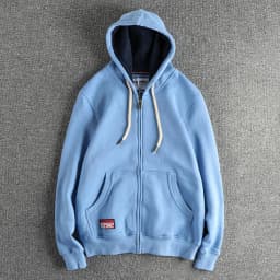 Autumn Winter New American Retro 320G Long Sleeve O-neck Thick Velvet Hooded Hoodies Men's Solid Color Cardigan Casual Sportwear