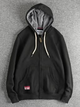 Autumn Winter New American Retro 320G Long Sleeve O-neck Thick Velvet Hooded Hoodies Men's Solid Color Cardigan Casual Sportwear
