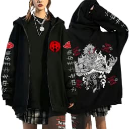 Naruto Akatsuki Uchiha Itachi Susanoo 2026 New Japanese Anime Fashion Y2K Casual Sportswear Men's Couple Style Zip Up Hoodie