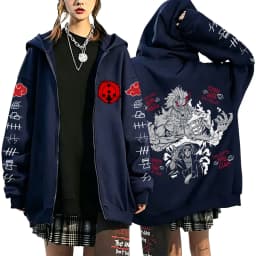 Naruto Akatsuki Uchiha Itachi Susanoo 2026 New Japanese Anime Fashion Y2K Casual Sportswear Men's Couple Style Zip Up Hoodie