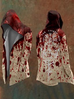 Halloween Abstract Universe Printing Hooded Cardigan Hip-hop Men Long Sleeve Hoodie Coat Vintage Loose Windbreaker Cloak