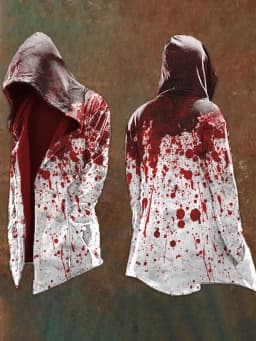 Halloween Abstract Universe Printing Hooded Cardigan Hip-hop Men Long Sleeve Hoodie Coat Vintage Loose Windbreaker Cloak