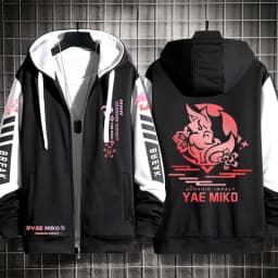Anime Genshin Impact Yae Miko Cosplay Costumes Unisex 3D Hoodie Sweatshirt Zipper Hooded Jacket Outerwear