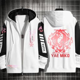 Anime Genshin Impact Yae Miko Cosplay Costumes Unisex 3D Hoodie Sweatshirt Zipper Hooded Jacket Outerwear