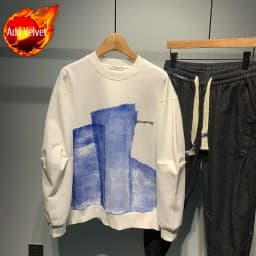 Men's Clothing Hoodieless Black Pullover Top Print Sweatshirts for Man Graphic Round Neck Crewneck Aesthetic Simple Designer Emo