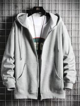 Men's Hoodie Zipper Cardigan Loose Fit Trendy Color Casual Outerwear Spring Autumn Winter Youth Popular Style Side Pocket