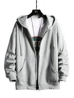 Men's Hoodie Zipper Cardigan Loose Fit Trendy Color Casual Outerwear Spring Autumn Winter Youth Popular Style Side Pocket