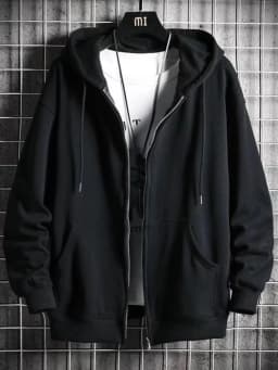 Men's Hoodie Zipper Cardigan Loose Fit Trendy Color Casual Outerwear Spring Autumn Winter Youth Popular Style Side Pocket