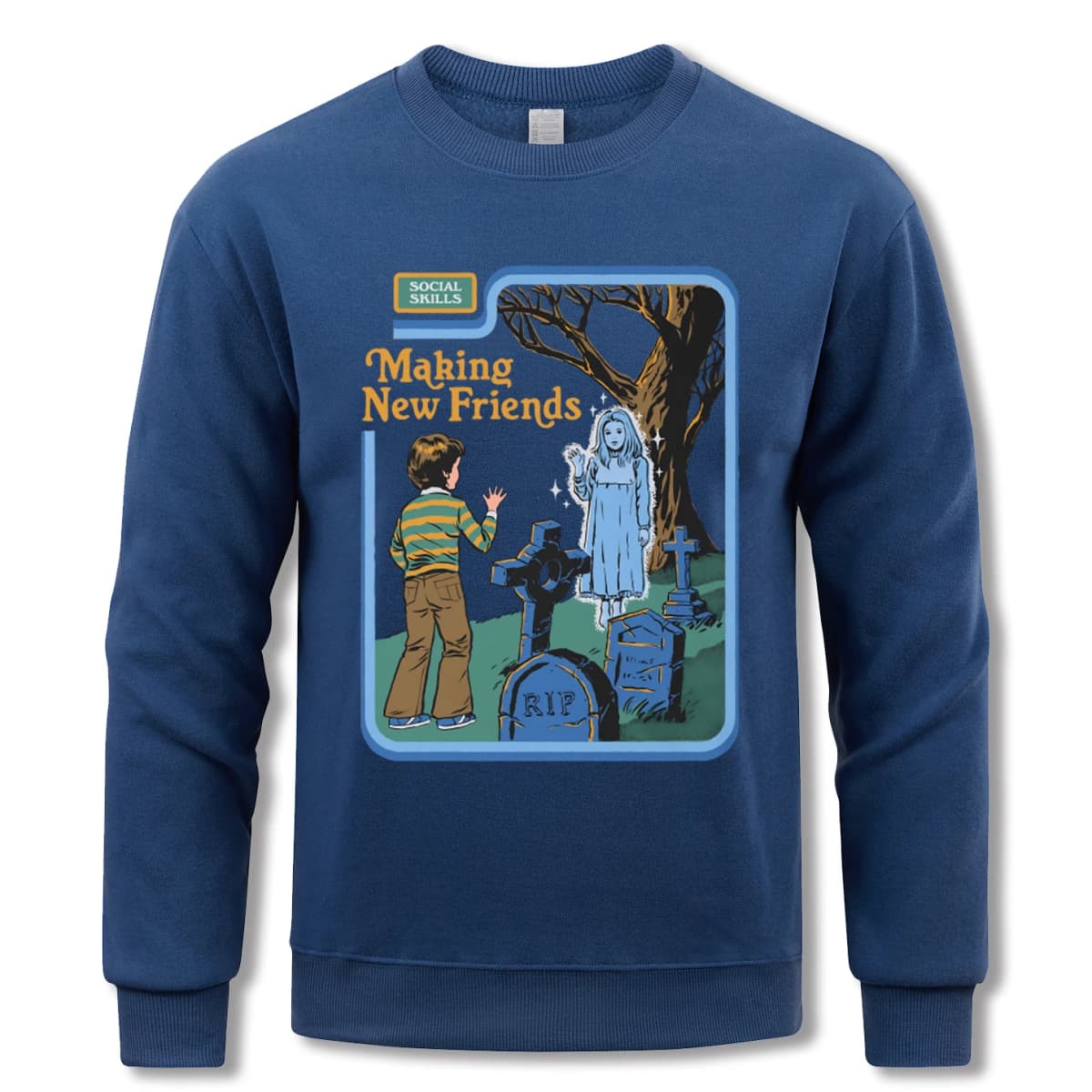 Making New Friends Sweatshirt Men Casual Fleece Pullovers Hip Hop O-Neck Long Sleeve Autumn Warm Unisex Vintage Loose Clothing