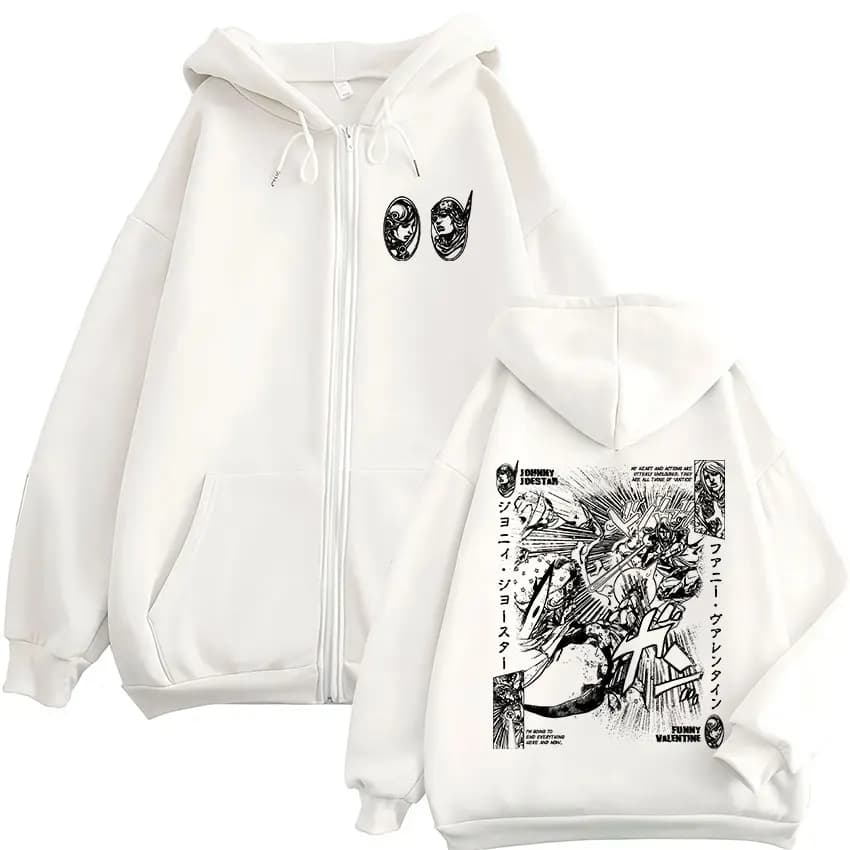 Anime JoJo Bizarre Adventure Johnny Joestar Funny Valentine Zipper Hoodies Men Women Clothing Fashion Hip Hop Zip Up Sweatshirts