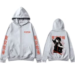 Anime Tokyo Ghoul Zipper Hoodie Cartoon Juzo Suzuya Graphic Zip Up Jacket Men Women Manga Cosplay Oversized Zip Up Sweatshirt