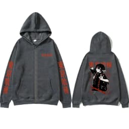 Anime Tokyo Ghoul Zipper Hoodie Cartoon Juzo Suzuya Graphic Zip Up Jacket Men Women Manga Cosplay Oversized Zip Up Sweatshirt