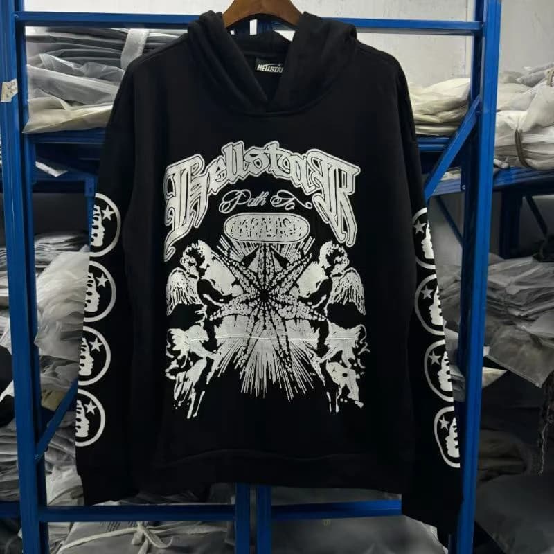 American Retro Streetwear Hell Star Printed Loose Sweatshirt Unisex Hoodie Youth Casual Long Sleeve Cotton Dance Wear