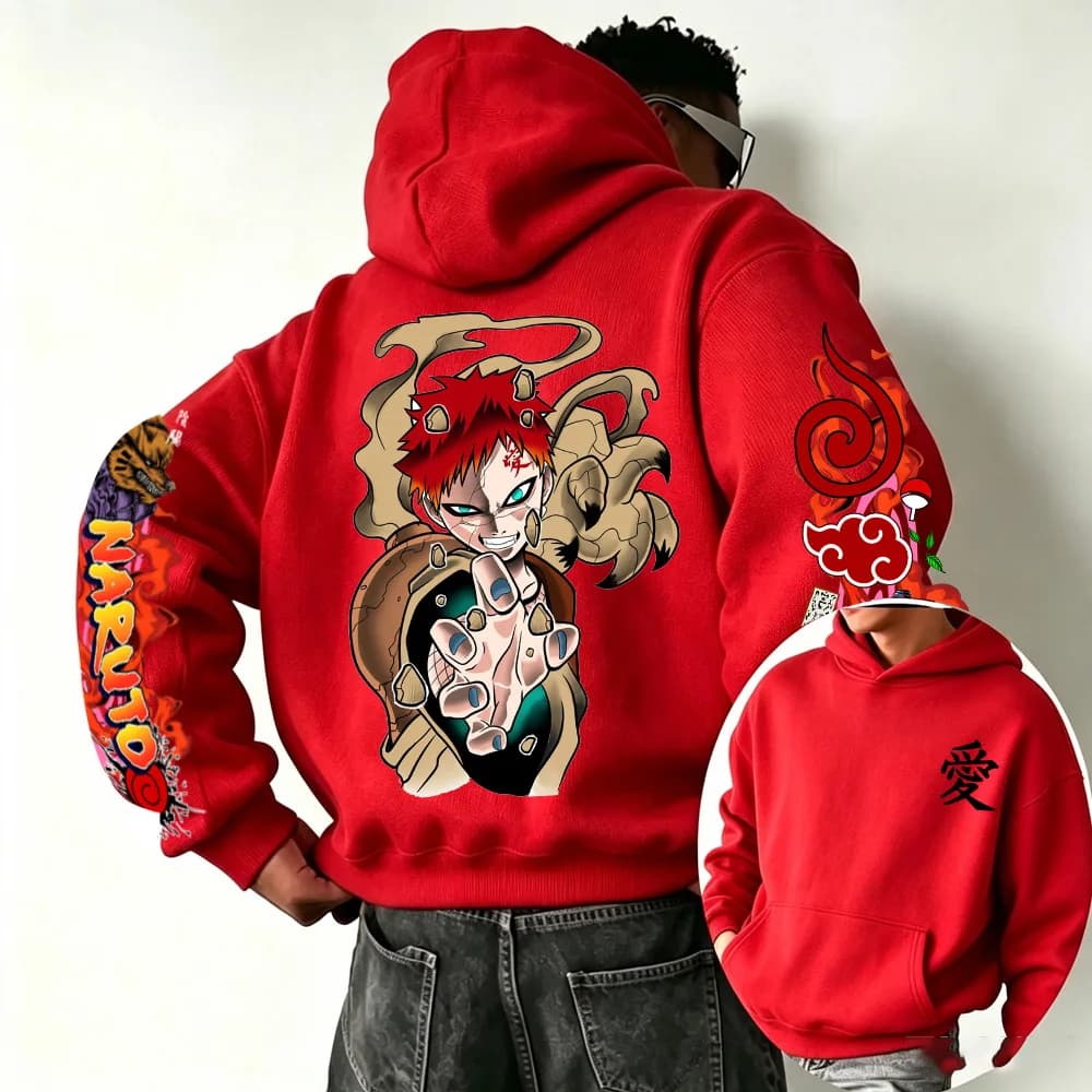 Naruto Gaara 2026 Spring and Autumn New Cartoon Anime Harajuku Y2K Street Fashion Couple Hooded Sweatshirt