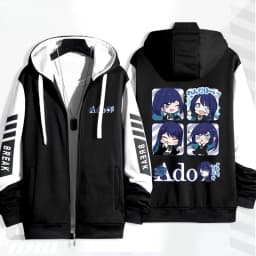 Singer Ado Cartoon Print Zip Up Hoodie Women Men Harajuku Sweatshirt Streetwear Hip Hop Zipper Hooded Jacket Outerwear