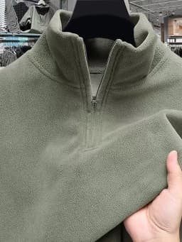 Thickened Fleece Half Zipper Hoodie Men's Outerwear Stand Collar Autumn Winter Style Brushed Inner Casual Fashion Warmth