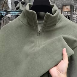 Thickened Fleece Half Zipper Hoodie Men's Outerwear Stand Collar Autumn Winter Style Brushed Inner Casual Fashion Warmth