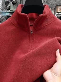 Thickened Fleece Half Zipper Hoodie Men's Outerwear Stand Collar Autumn Winter Style Brushed Inner Casual Fashion Warmth
