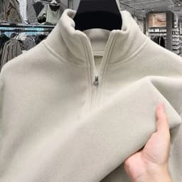 Thickened Fleece Half Zipper Hoodie Men's Outerwear Stand Collar Autumn Winter Style Brushed Inner Casual Fashion Warmth