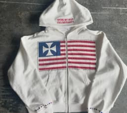 Y2K Retro Diamond Embroidered Logo Design Trendy Men Zipper Hoodie High Street Rock and Roll Goth Loose Hoodie for Men and Women
