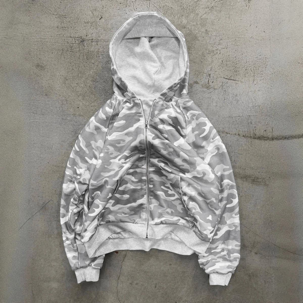 Men Women Reversible Camo Zip Up Hoodie Oversized Full Zip Hooded Jacket Dual‑Wear Streetwear Kangaroo Pocket Sweatshirt Coat