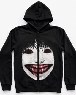 Men Gothic Horror Print Zip Up Hoodie Dark Anime Face Graphic Sweatshirt Y2K Harajuku Streetwear Outerwear Casual Black Tops