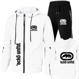 Men Ecko Unltd Rhinoceros Print Tracksuit Zip Hooded Sweatshirt Jogging Pants Casual Hip Hop Two Piece Sports Outfit Set