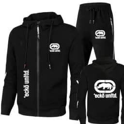 Men Ecko Unltd Rhinoceros Print Tracksuit Zip Hooded Sweatshirt Jogging Pants Casual Hip Hop Two Piece Sports Outfit Set