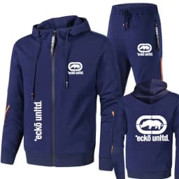 Men Ecko Unltd Rhinoceros Print Tracksuit Zip Hooded Sweatshirt Jogging Pants Casual Hip Hop Two Piece Sports Outfit Set
