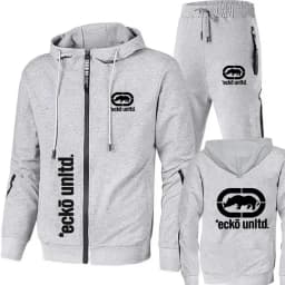 Men Ecko Unltd Rhinoceros Print Tracksuit Zip Hooded Sweatshirt Jogging Pants Casual Hip Hop Two Piece Sports Outfit Set