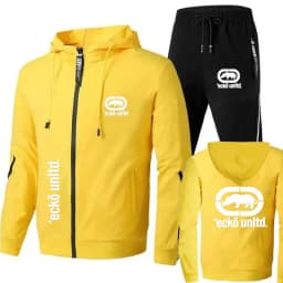 Men Ecko Unltd Rhinoceros Print Tracksuit Zip Hooded Sweatshirt Jogging Pants Casual Hip Hop Two Piece Sports Outfit Set